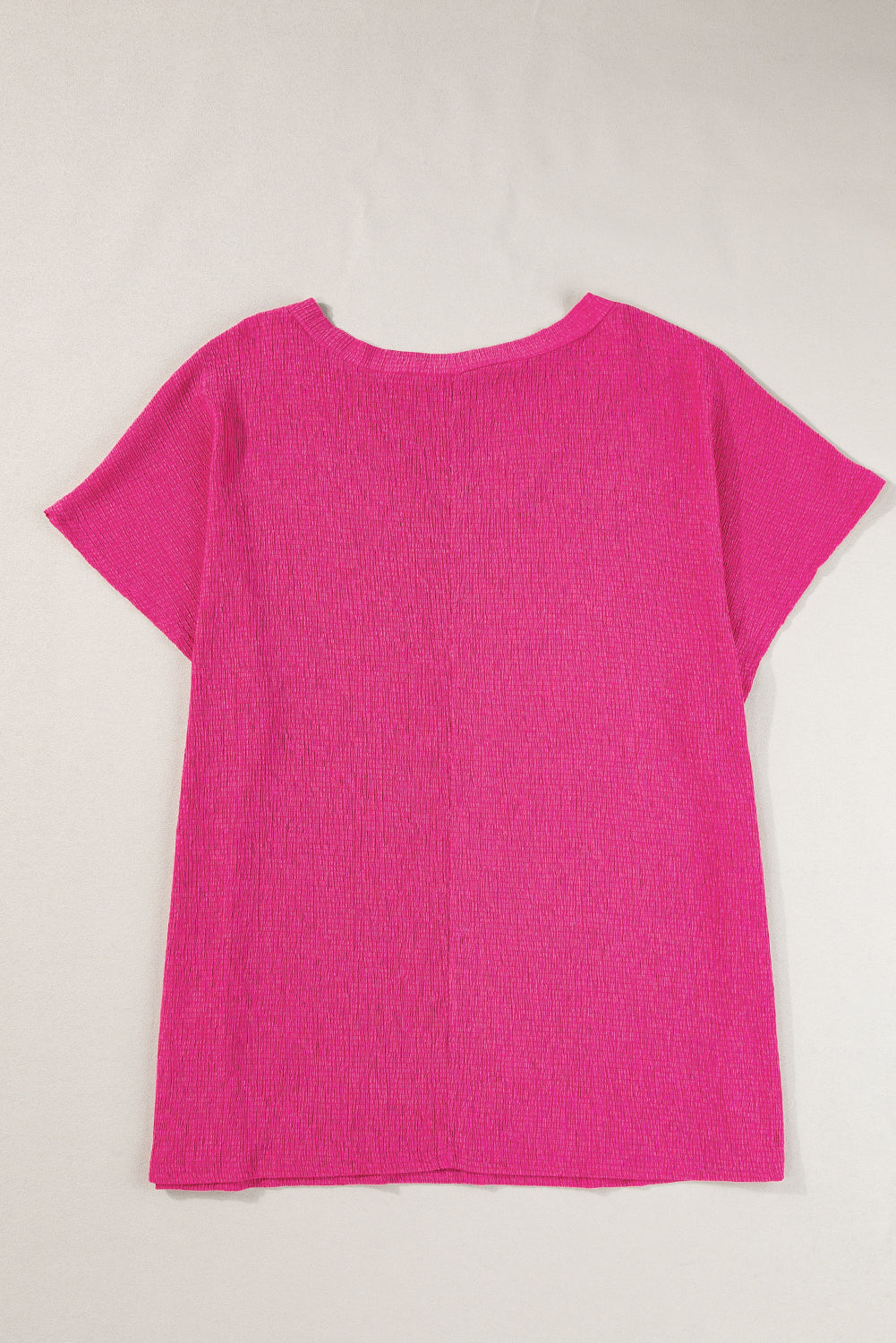 Bright Pink Textured V Neck Bubble Hem Plus Top