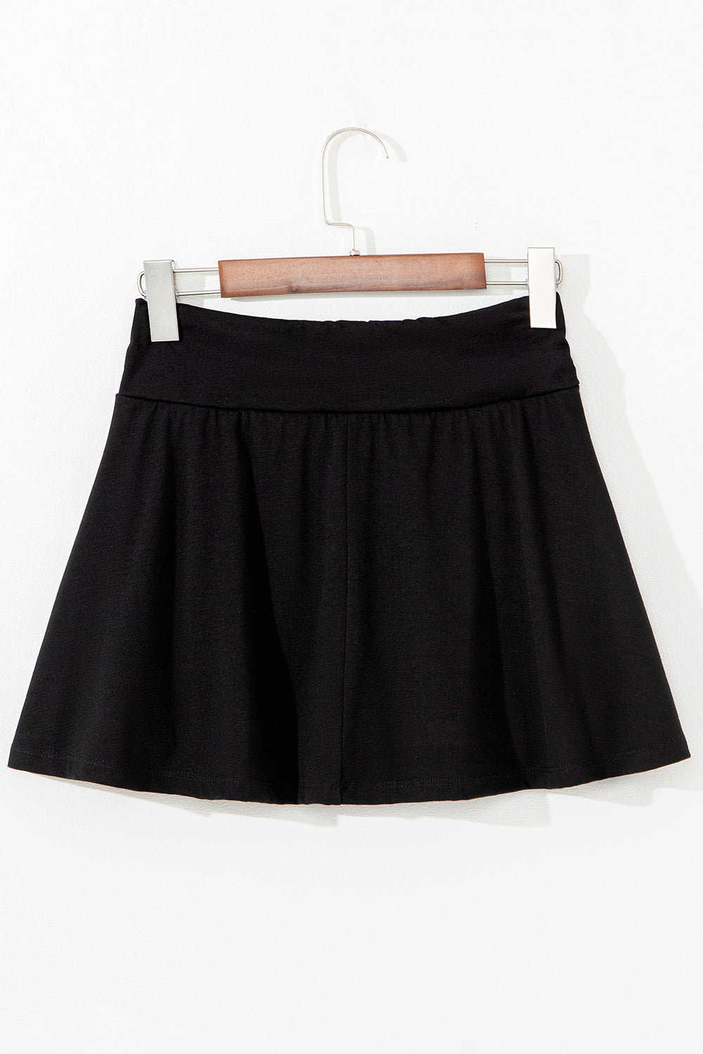 Black Wide Waistband Ruched Skort